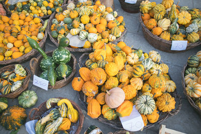 High angle view of fruits for sale in market