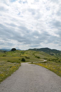 Road amidst green landscape against sky