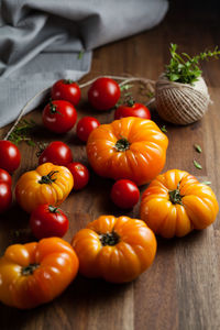 Close-up of pumpkins on table