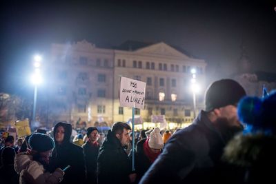 Crowd in city at night