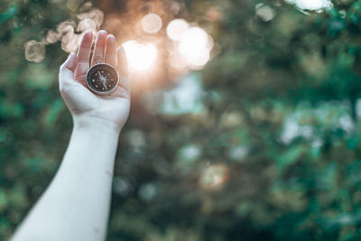 Cropped hand of woman holding compass