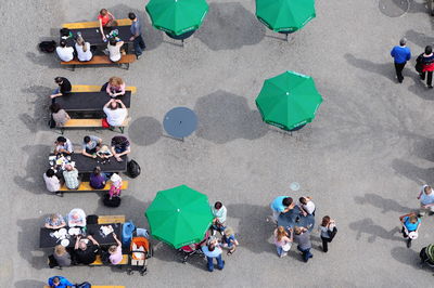 High angle view of people at outdoor cafe