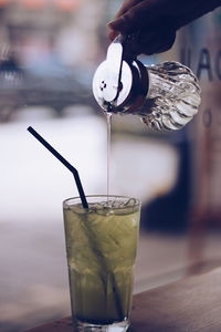 Close-up of drink in glass on table