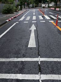 High angle view of markings on road