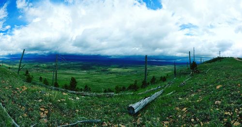 Scenic view of land against sky