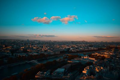 High angle view of cityscape against sky during sunset