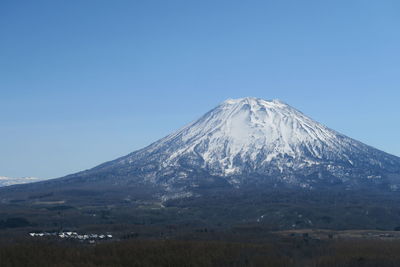 Scenic view of snowcapped mountains against clear sky