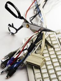 High angle view of computer keyboard on table