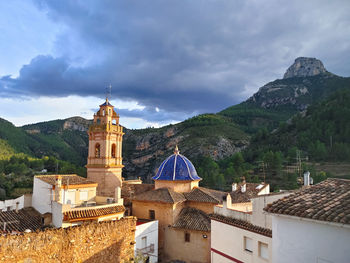 High angle view of church against sky