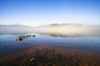 Scenic view of lake against blue sky