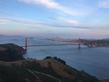 High angle view of suspension bridge over sea