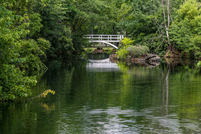 View of arch bridge over lake