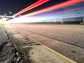 Light trails on road at night