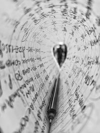 High angle view of text on book