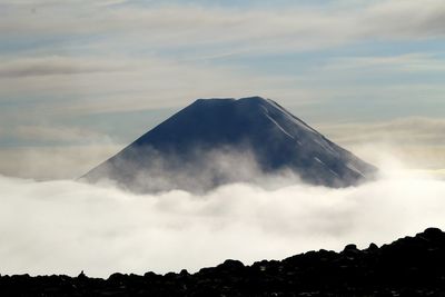 Scenic view of mountains against cloudy sky