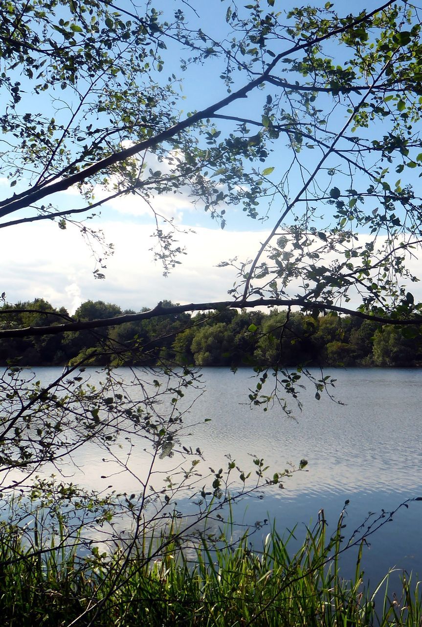 VIEW OF CALM LAKE AGAINST SKY