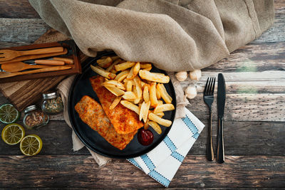 High angle view of food on table