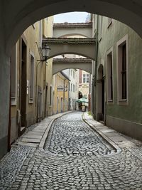 Interior of building, empty street