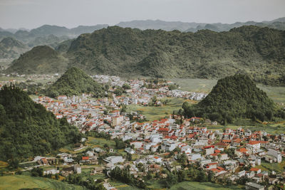 High angle view of townscape against sky