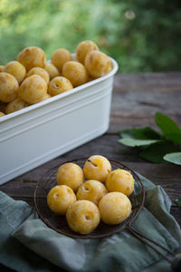 Close-up of fruits in bowl on table