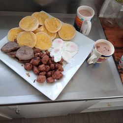 High angle view of breakfast served on table