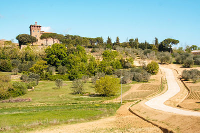 View of old ruin building against clear sky