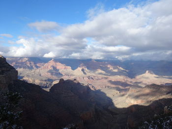 Scenic view of mountains against cloudy sky