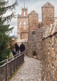 Rear view of people walking on street