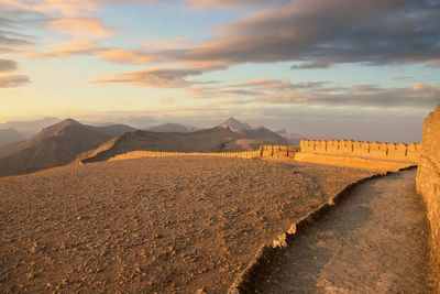 Rani kot fort great wall of sindh picturesque breathtaking view at sunset time