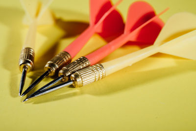 High angle view of colored pencils on table