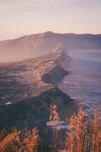 High angle view of mountain range against the sky