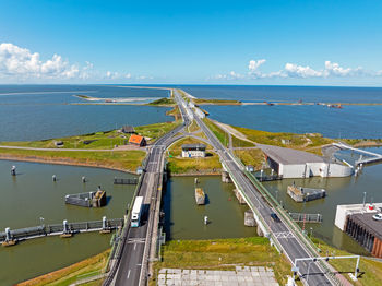 Aerial from the afsluitdijk at kornwerderzand in the netherlands