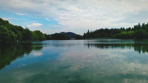 Scenic view of lake against sky