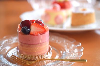 Close-up of berry cake in plate