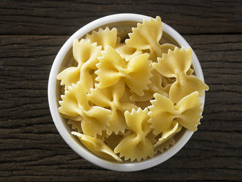 Close-up of farfalle pasta on table