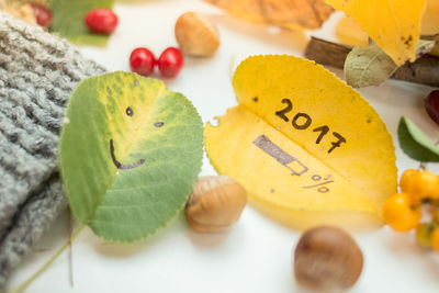 Close-up of fruits in plate on table