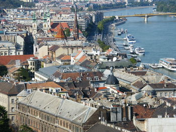 High angle view of buildings in town