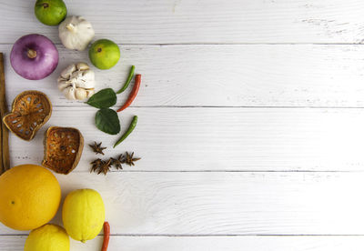 High angle view of fruits on table