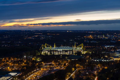 High angle view of illuminated city at night