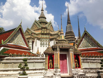 Low angle view of pagoda against sky