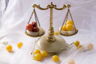 Close-up of christmas decorations on table