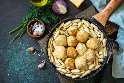 High angle view of pasta in container