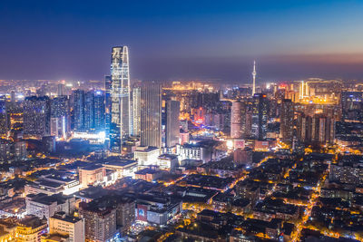 Urban night cityscape, sunset aerial shot of tianjin city