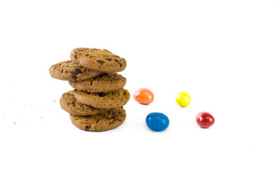 Close-up of cookies against white background