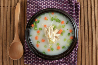 High angle view of food in bowl on table