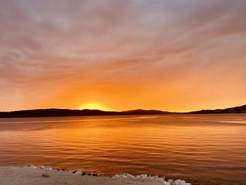 Scenic view of lake against sky during sunset