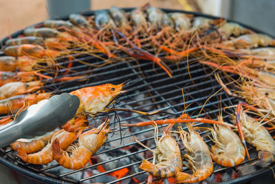 Close-up of seafood on barbecue