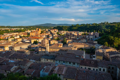 View of the modern part of little town of colle val d'elsa at sunset, tuscany