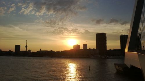 City skyline at sunset