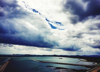 Scenic view of sea against cloudy sky